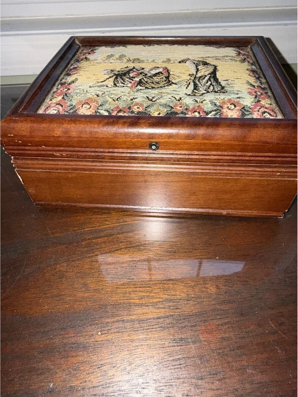 Vintage Tapestry Jewelry Chest/Box Wood, 2-tier Velvet